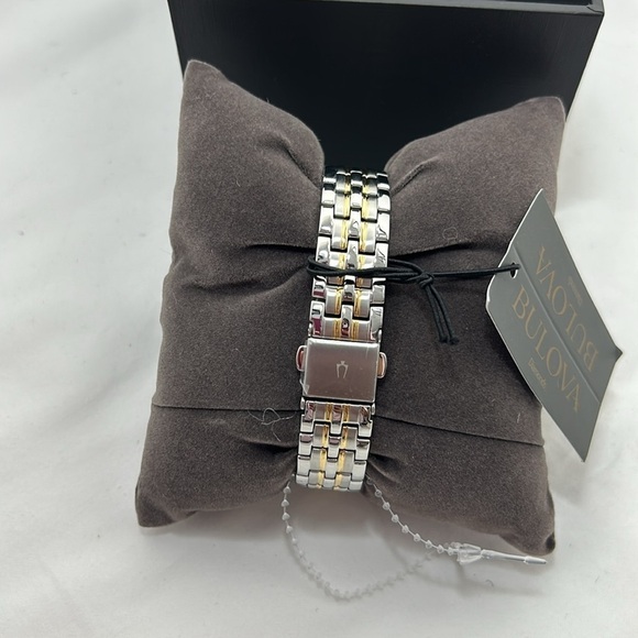 Bulova Two-tone Stainless 3-Diamond Black Date Dial Bracelet Watch - Picture 7 of 11